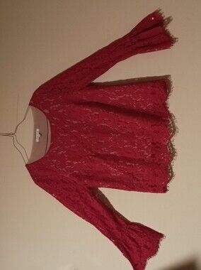 Rose & Olive Red Lace Long Sleeve Scoop Neck Top